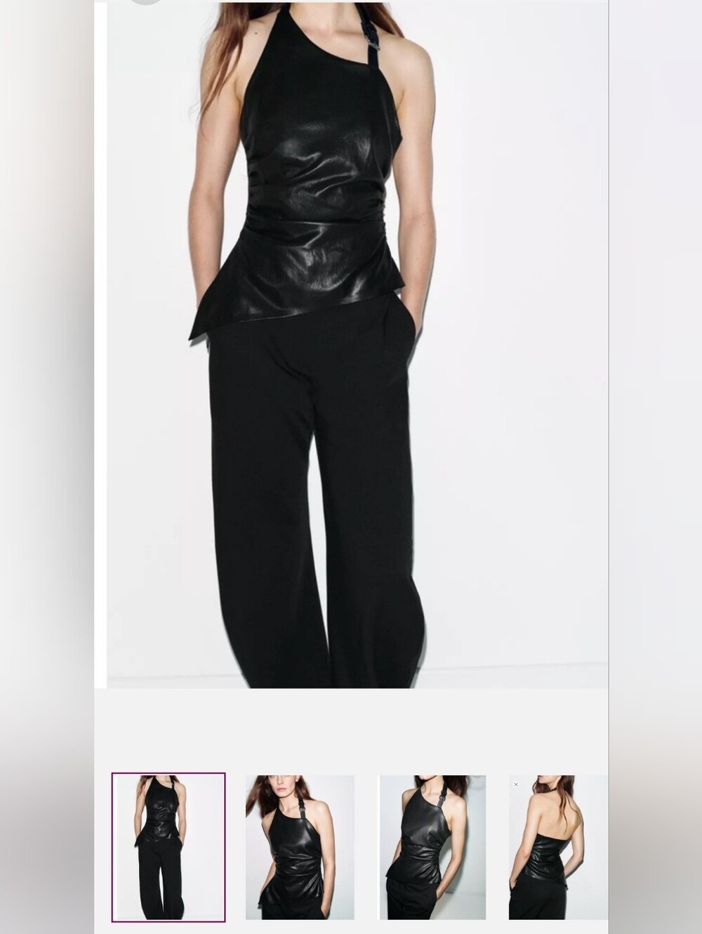 Zara Black Faux Asymmetrical Halter Top With Buckle Size S